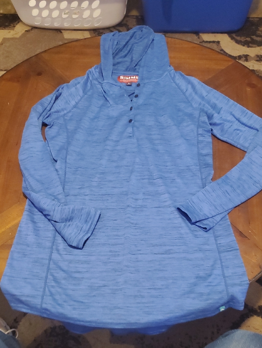Simms Blue Long Sleeve Hooded Shirt